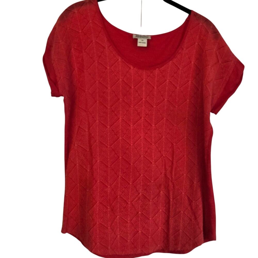 Lucky Brand Boho Casual Red Textured Geometric Diamond Short Sleeve Women’s XS